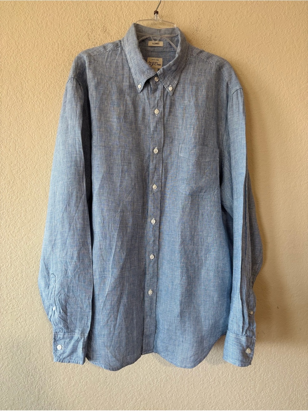 J.Crew Men's Blue Gingham Baird McNutt 100%Linen Button-Front Shirt L